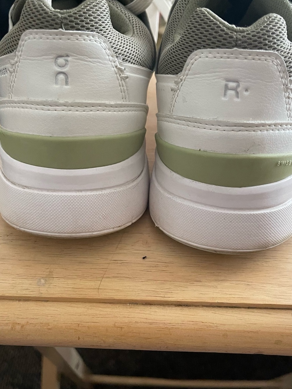 On Running Roger Men's White and Olive Green Low-Top Sneakers - Picture 2 of 4